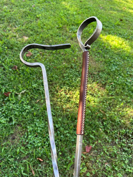 Fire Poker with Leather Wrapped Handle