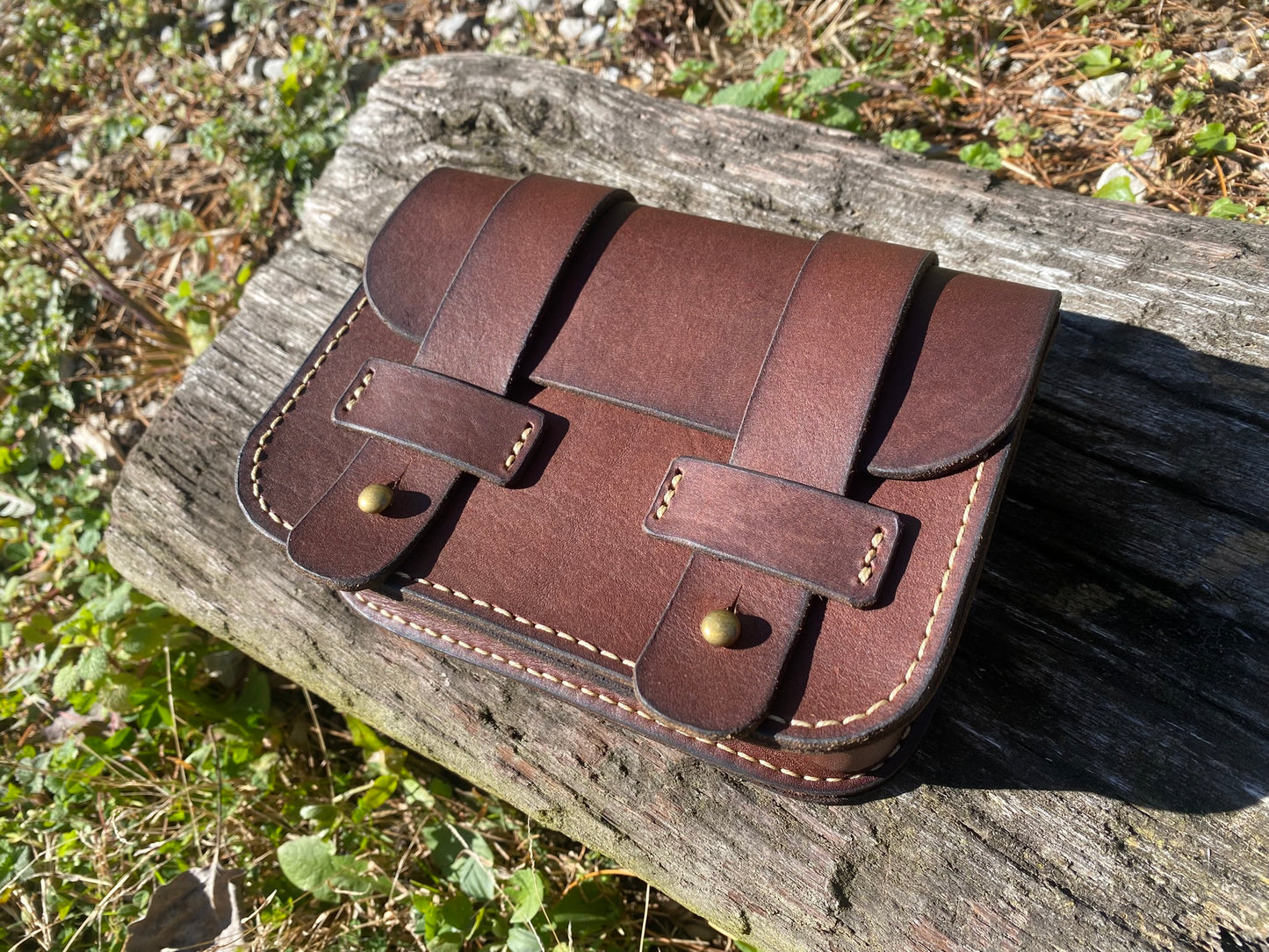 Leather Belt Pouch with two belt loops - hand stitched