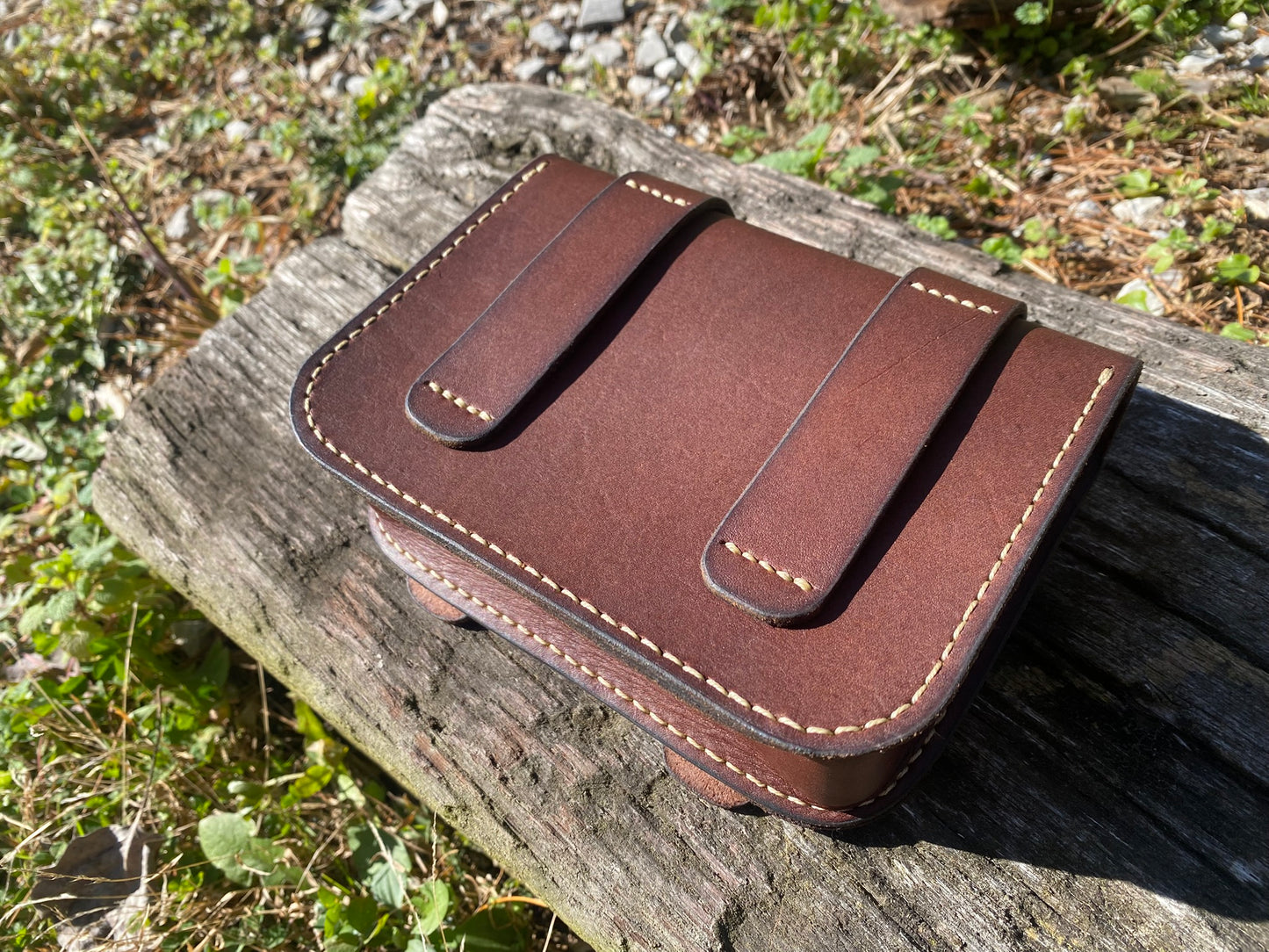 Leather Belt Pouch with two belt loops - hand stitched