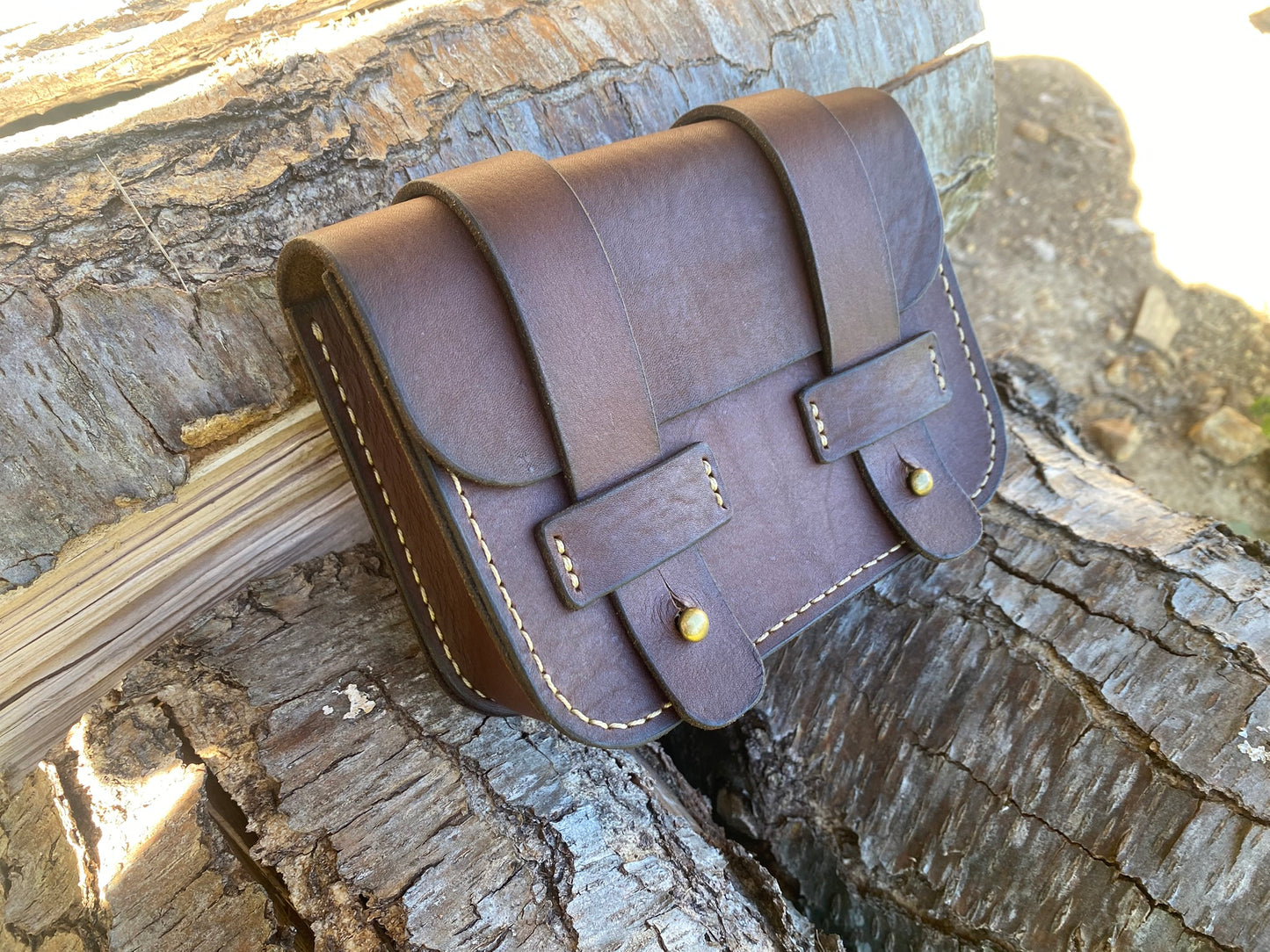 Leather Belt Pouch with two belt loops - hand stitched