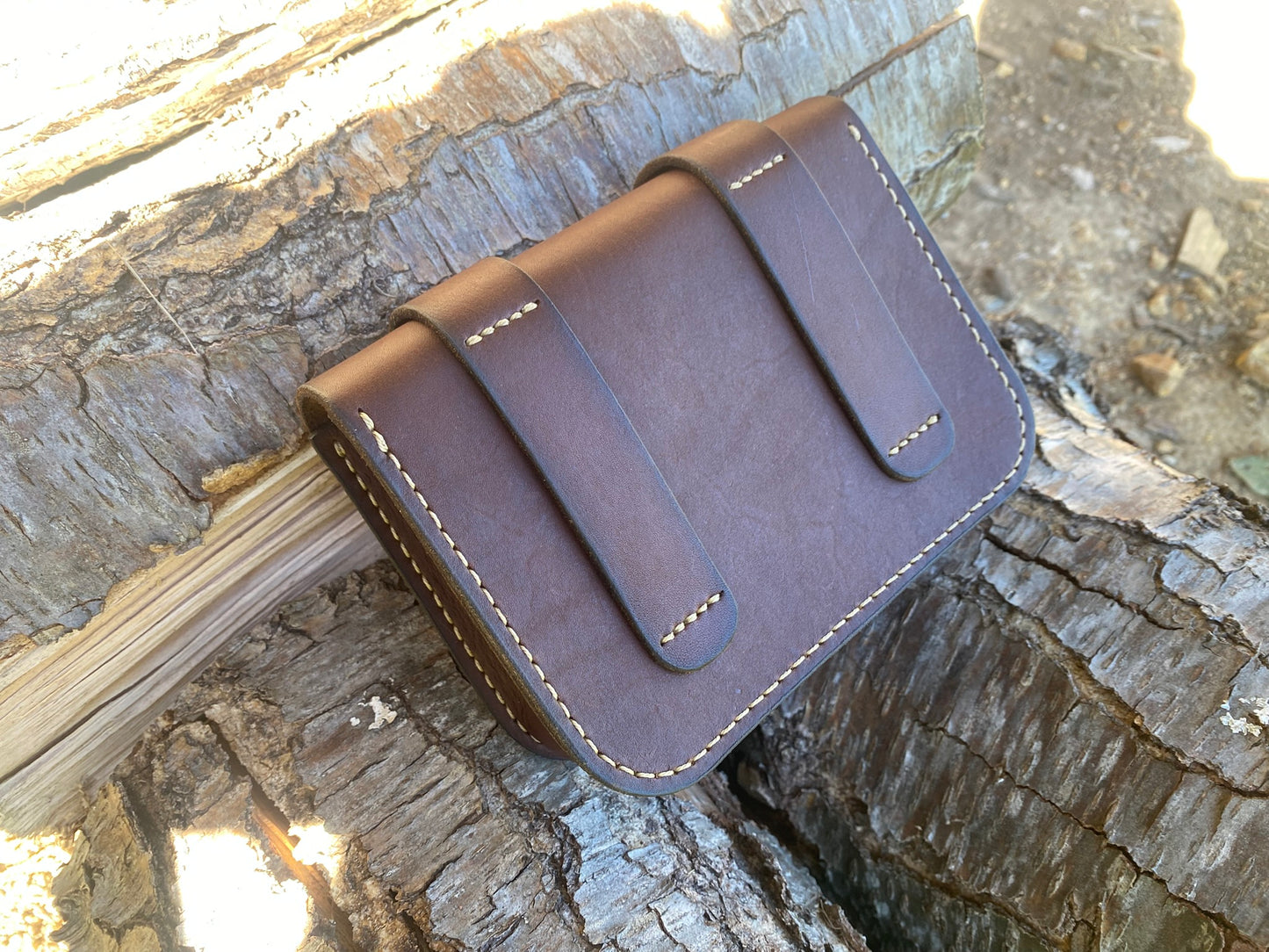 Leather Belt Pouch with two belt loops - hand stitched
