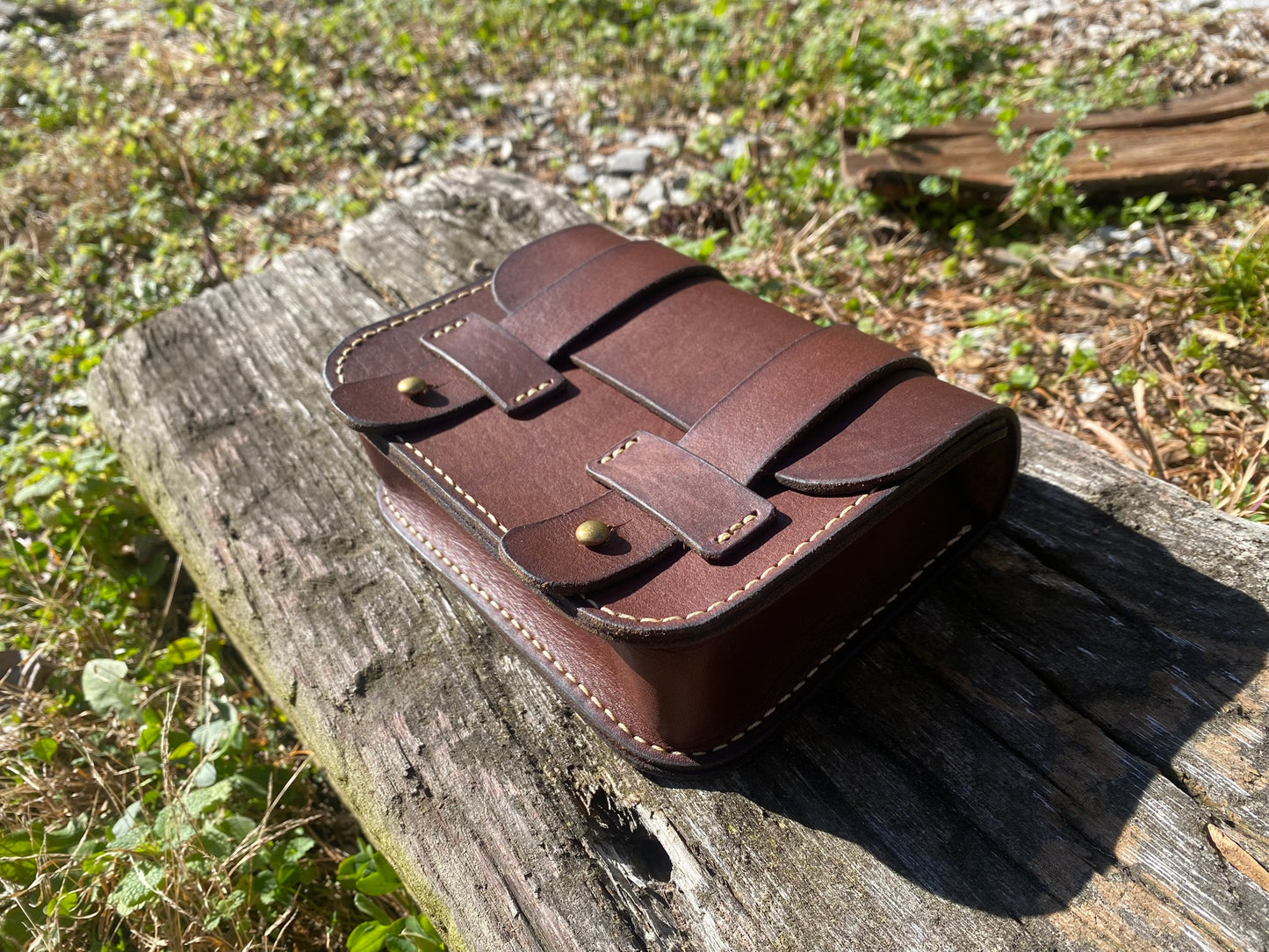 Leather Belt Pouch with two belt loops - hand stitched