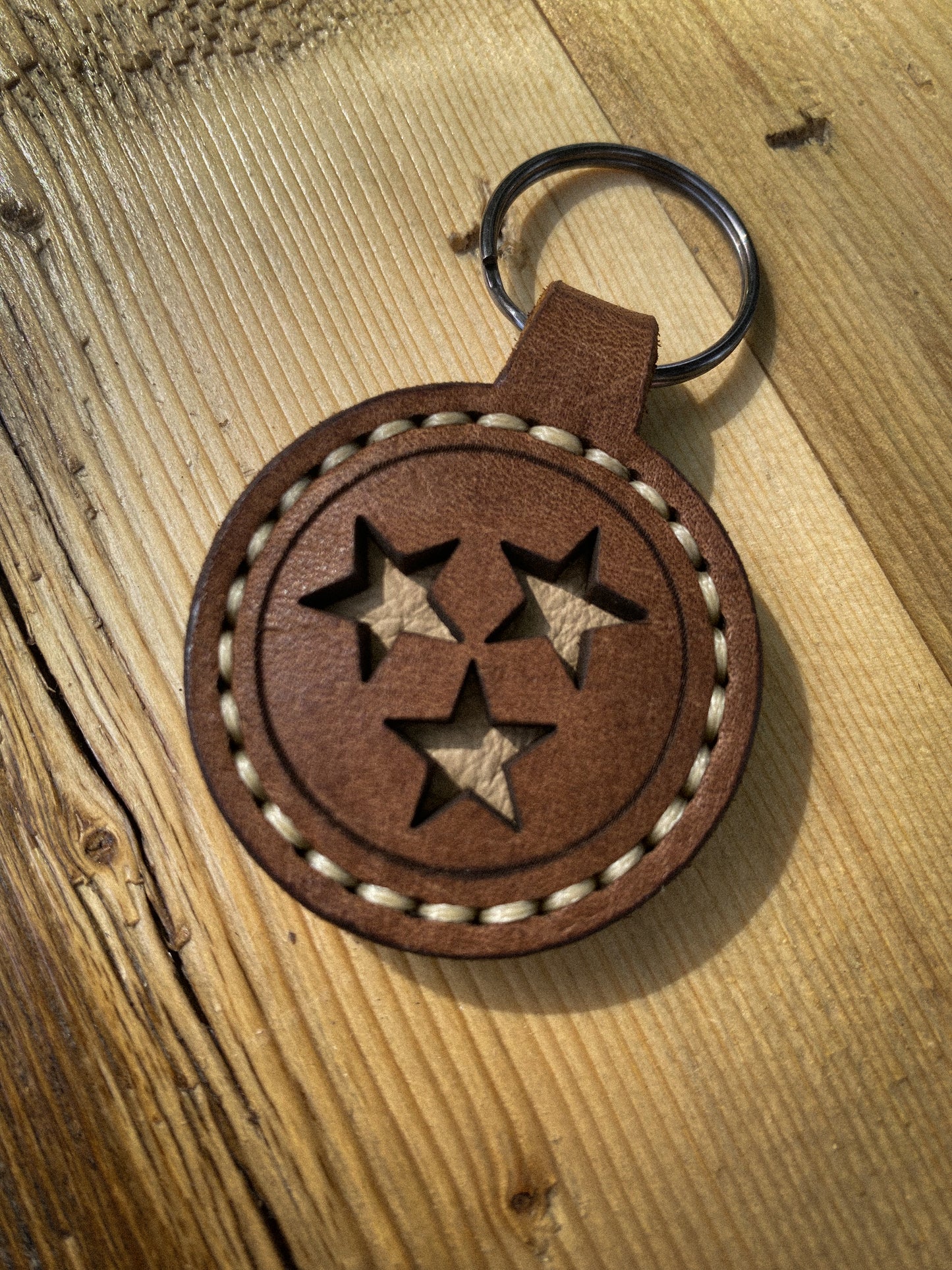 Tennessee Tri-Star Leather Keychain
